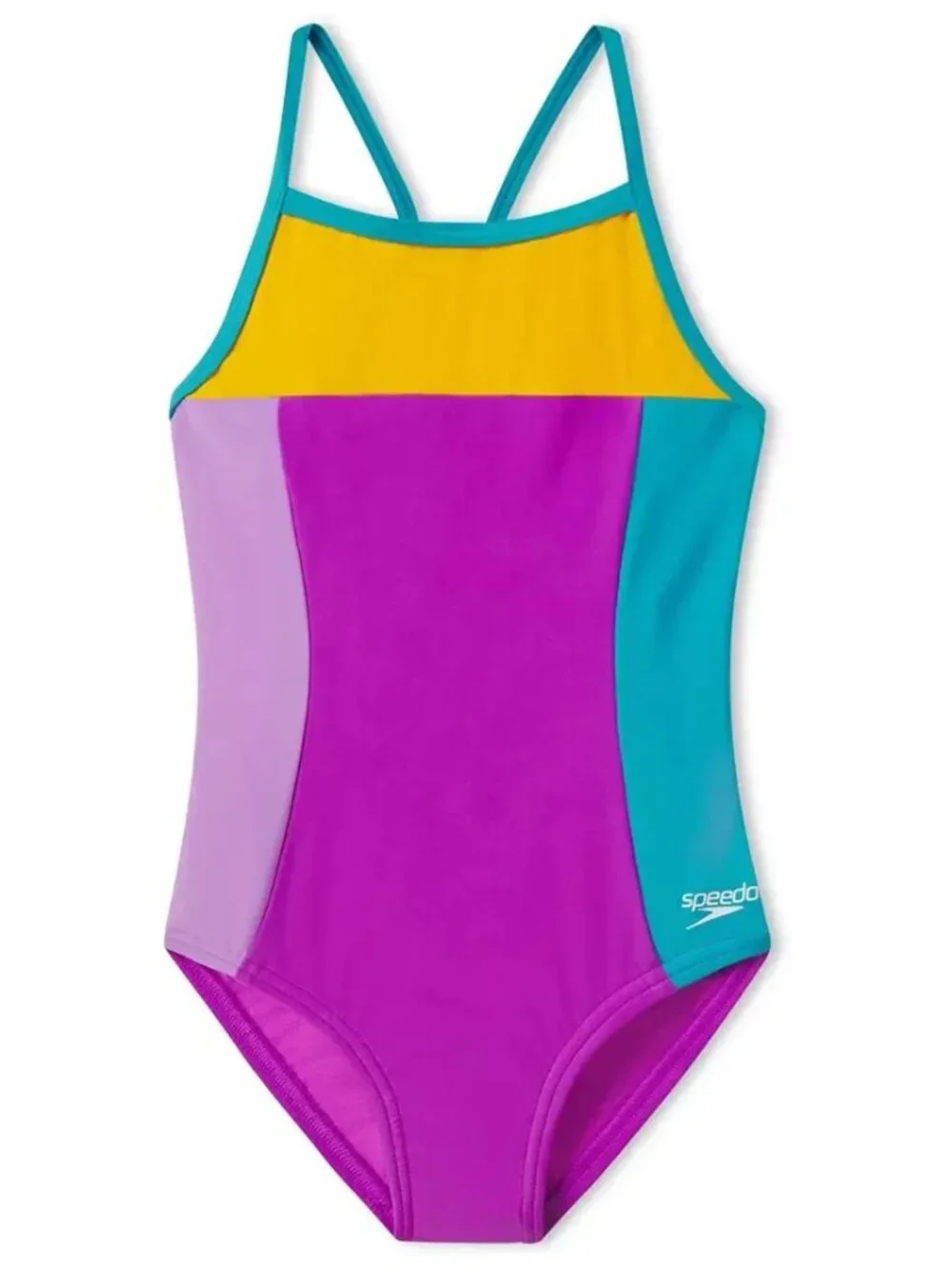Speedo Women's Color-Block Propel Back One-Piece Swimsuit Neon Violet Size 28